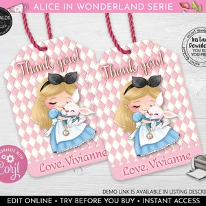 Alice in Wonderland Favor Tags, Editable Alice in Wonderland Gift Tags, Instant Download Alice in Wonderland, Onderdalnd Thank you Tags AWL
