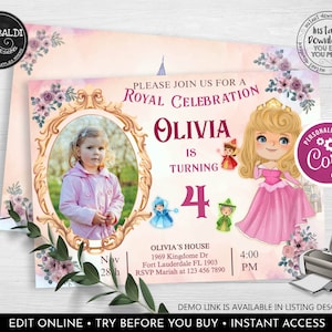 Editable Sleeping Beauty Birthday Invitation Printable Princess Photo ...