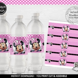 Minnie Water Bottle Labels Pink Minnie Party Supplies Minnie Polka Dots Birthday Party Minnie forever Decorations Instant Download MPKD