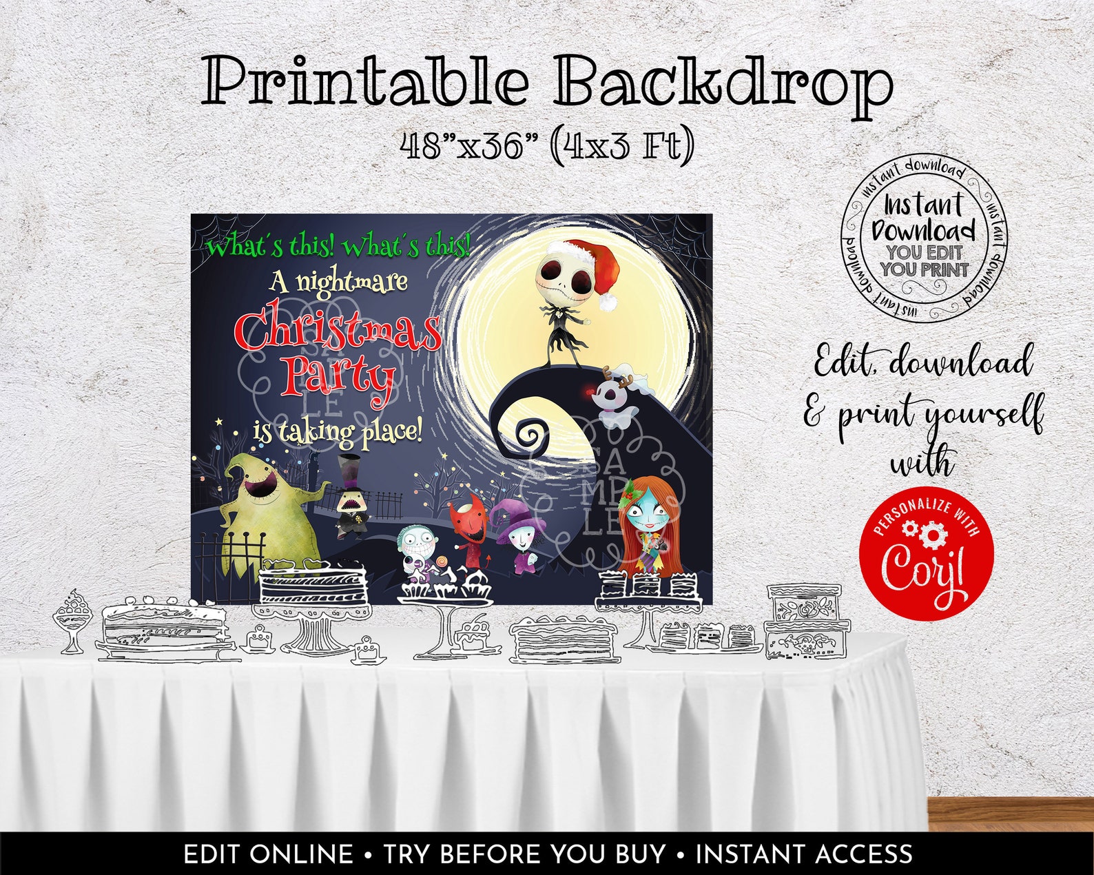 Editable Nightmare Before Christmas Backdrop Printable | Etsy