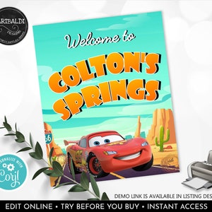 Editable Race Cars Welcome Sign Printable Radiator Springs Custom Board ...