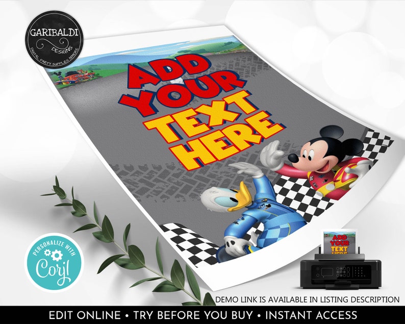 Mickey Racers Flag Editable Mickey Roadster Racers Custom Sign Racing Cars Custom Poster ...