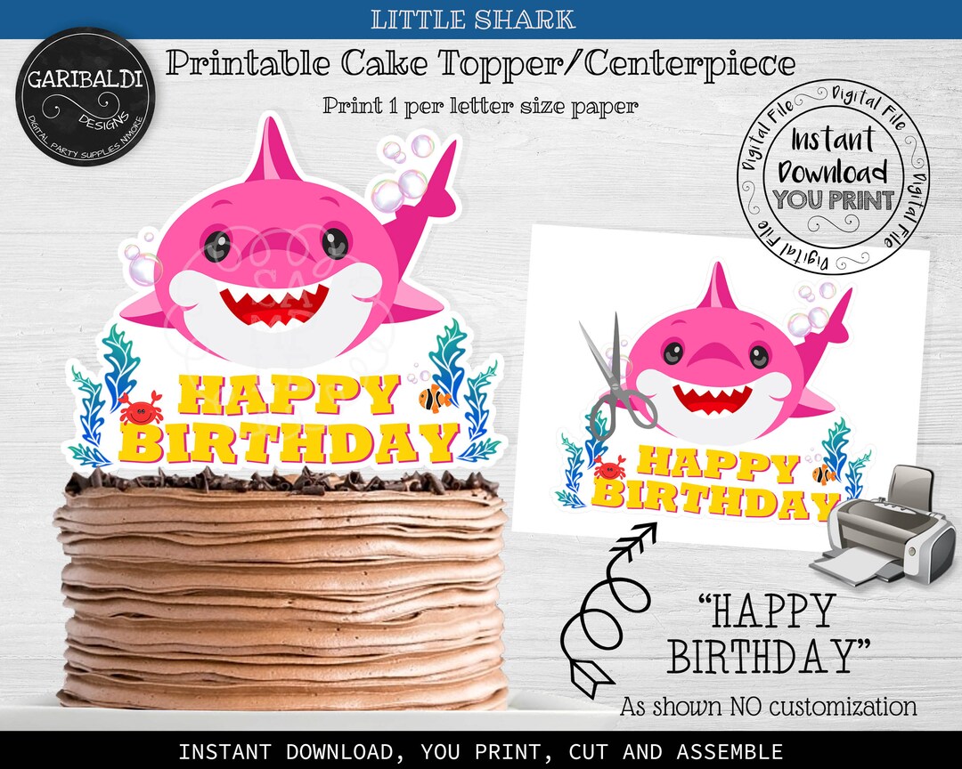 Printable Shark Cake Topper Pink Shark Centerpiece Pink Shark Cake ...
