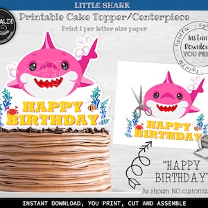 Printable Shark Cake Topper Pink Shark Centerpiece Pink Shark Cake Topper Printable Shark Birthday Party Decorations Cute Shark Cake Topper