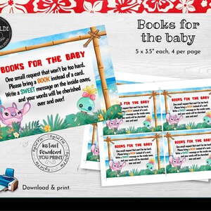 Instant download Hawaiian Book Request Insert Card Printable Stitch Books for Baby Ticket Baby Shower Book Request Card LSW