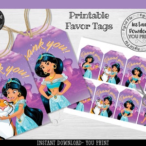 Instant download Princess Jasmine Favor Tags Printable Birthday Party Favor Tags Jasmine Gift Tags Princess Jasmine Party Favor Labels PAJ