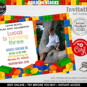 Editable Building Blocks Invitation Building Blocks Printable Invite Building Bricks Birthday Party Supplies Building Blocks Invite 3 BKBC