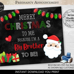 Printable Christmas Pregnancy Announcement Big Brother Pregnancy Announcement Santa Pregnancy Announcement Board New Baby Photo Sign PA CH