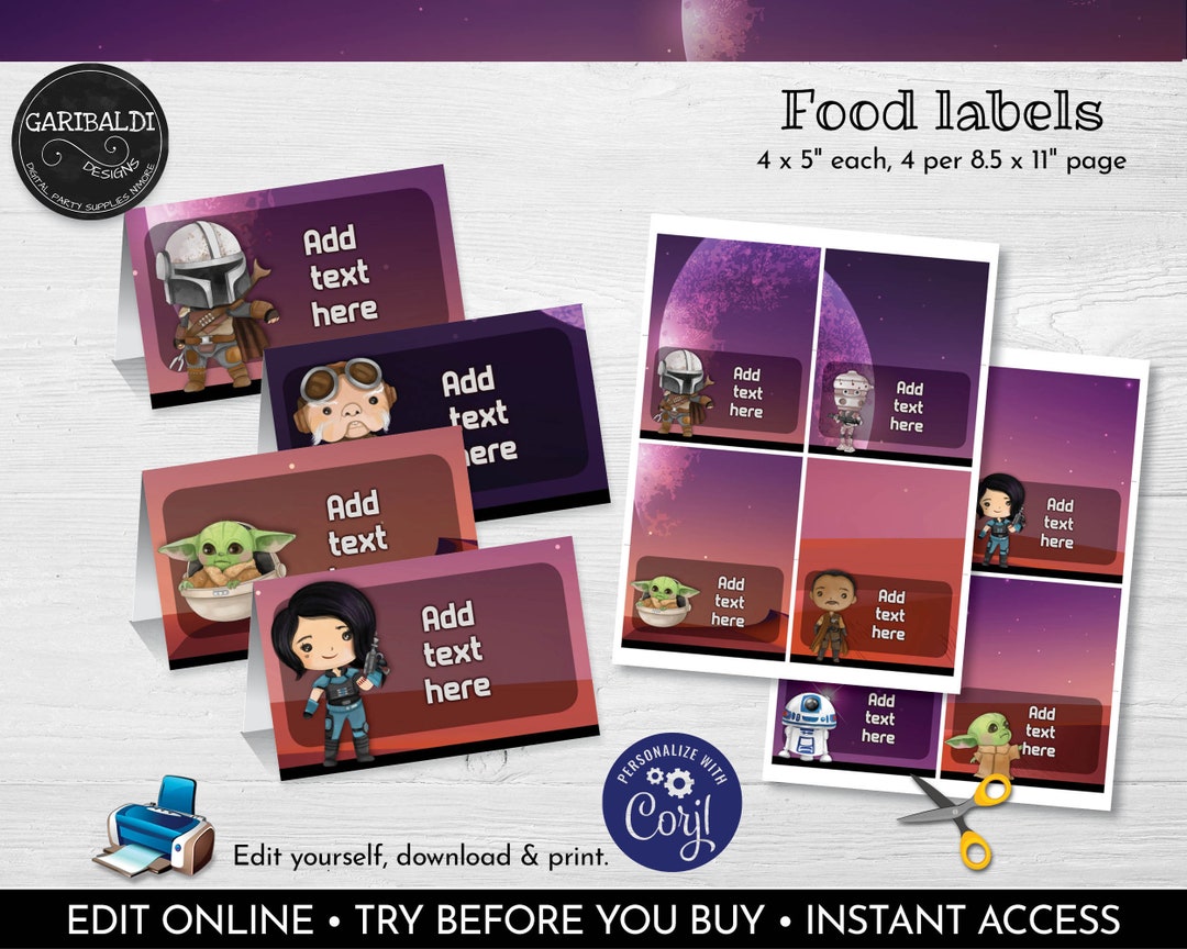 Editable Star Wars Food Labels Instant Download Yoda Food Labels, Baby