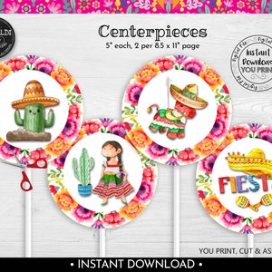 Instant Download Mexican Fiesta Centerpieces, Printable Cinco de Mayo Decorations, Fiesta Birthday Party, Mexican Party Decorations MF
