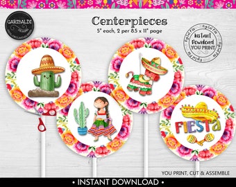 Instant Download Mexican Fiesta Centerpieces, Printable Cinco de Mayo Decorations, Fiesta Birthday Party, Mexican Party Decorations MF