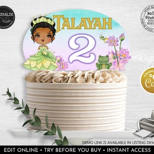 Tiana Cake Topper Editable Princess and the Frog Birthday Party ...