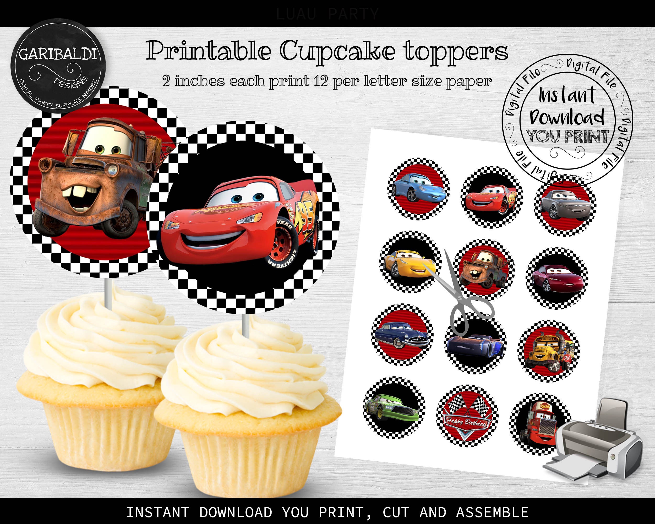 Instant Download Race Cars Cupcake Toppers Race Cars Printable | Etsy