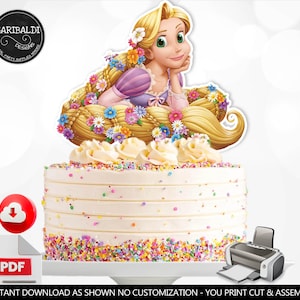 Descarga instantánea Adorno para tarta de Rapunzel Imprimible Centro de mesa de la princesa Rapunzel Suministros para fiestas de cumpleaños de princesas Decoraciones DTR