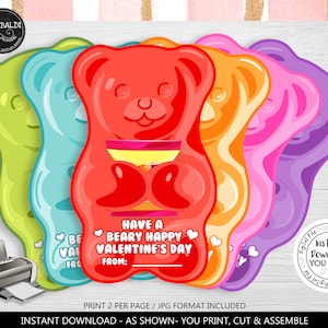 Gummy Bears Valentine's day Cards Valentine's School Kids Classroom Exchange Gift Tags Beary Happy Valentine's day Treat Gummies Holder VL