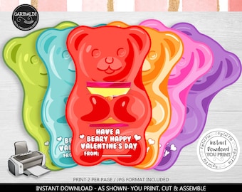 May include: Printable Valentine's Day cards featuring a gummy bear design with the text "Have a Beary Happy Valentine's Day".
