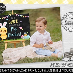 Printable Easter Pregnancy Announcement Big Brother Pregnancy Announcement Sign Chick Pregnancy Announcement Board New Baby Photo PA EST