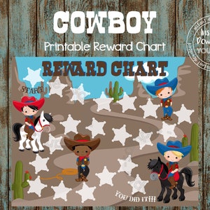 Instant download Reward Chart Printable Chart Cowboy Chart Potty Train Chart Behavior Chart Daily Reward Chart for Kids Routine Chart RW