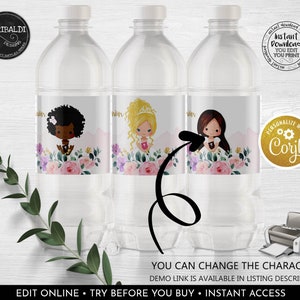 Editable First Communion Water Labels, Printable First Communion Party Decorations, Pink Flowers Girl First Communion Party Supplies 1 FC