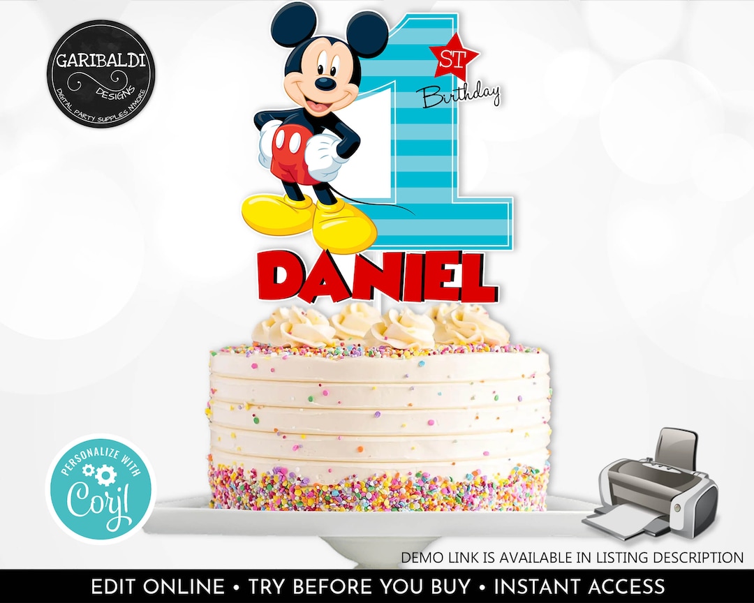 Editable Mickey First Birthday Cake Topper Mickey Fun to Be One ...