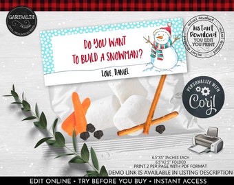 Printable Tag Do You Want to Build a Snowman 1.5x3 