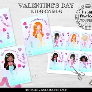 Tarjetas de San Valentín de sirena imprimibles, tarjetas de San Valentín de sirena, tarjetas de San Valentín en el aula, tarjetas del día de San Valentín, etiquetas de favor de San Valentín DIY VL