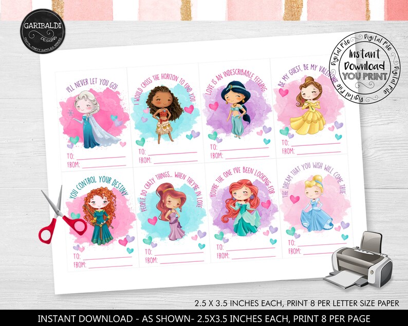 Printable Princess Valentine Cards Kids Valentine Cards School ...