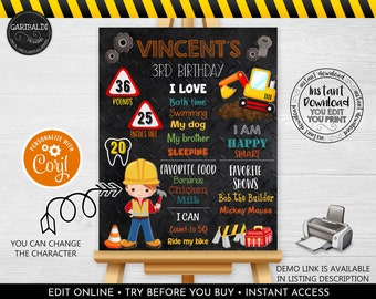 Editable Milestone Board Template, Construction Milestone Sign, Construction Birthday Party Decorations, Builder Chalkboard Poster 1 CTK