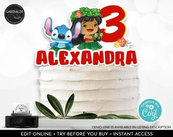 Editable Lilo & Stitch Cake Topper Instant Download Luau Cake Topper Printable Hawaiian Birthday Party Supplies Luau Party Decorations 1 LSW
