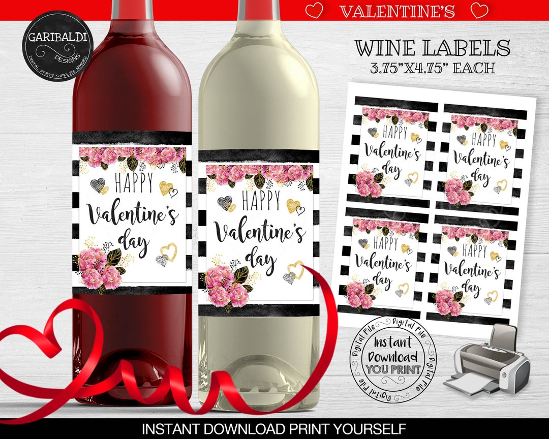 Instant Download Valentine's Day Wine Labels Printable Valentine's Day ...