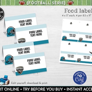 Editable Football Food Labels, Instant Download Football Food Tent Tags, Football Place Cards, Printable Football Party Decorations 2 FBL