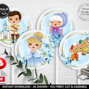 Printable Cinderella Centerpieces Princess Birthday Party Decorations Cinderella Table Decor Party Supplies Cake Topper Download Digital CP