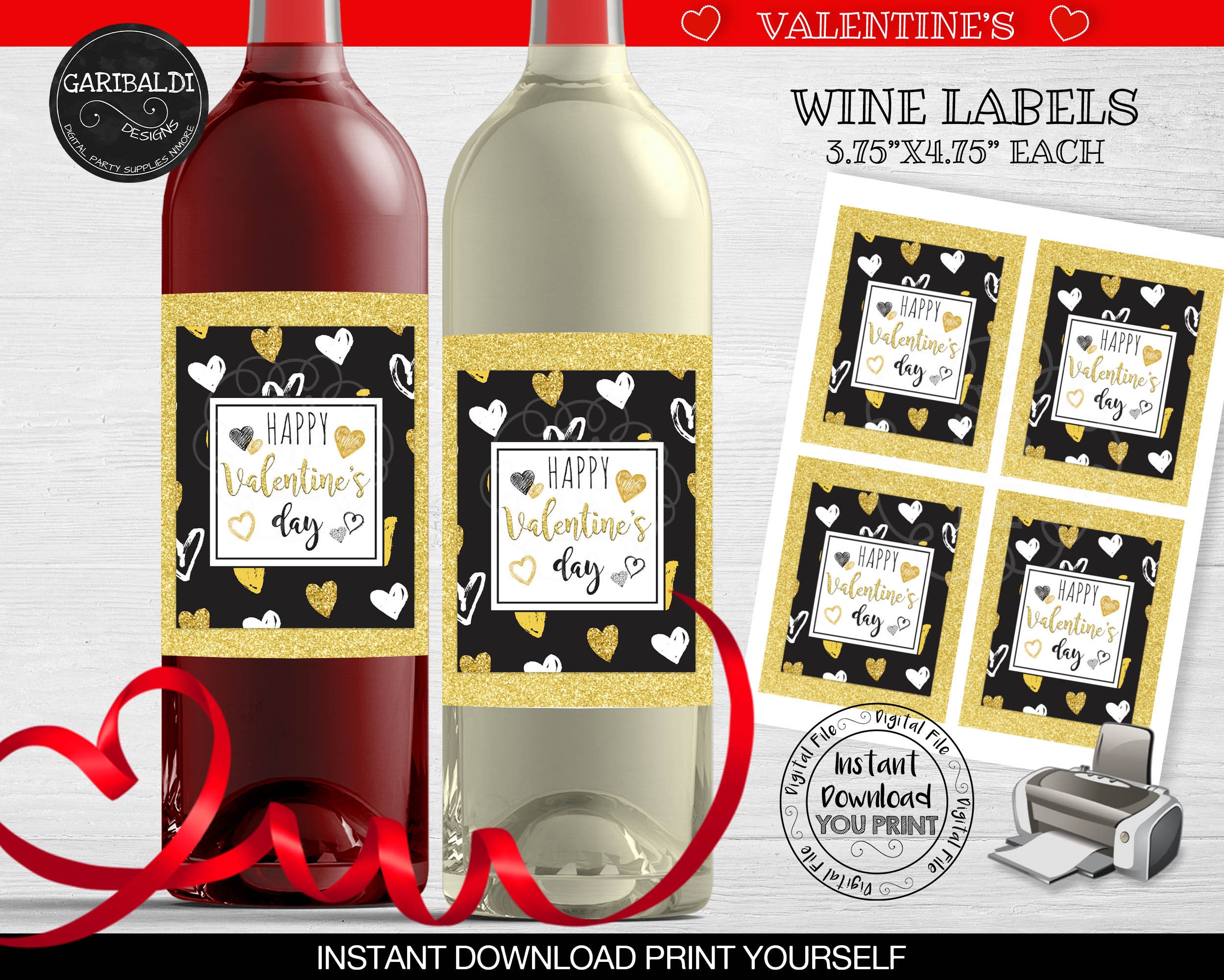 Instant download Valentine's day Wine Labels Printable Valentine's Day Wine Bottle Labels DIY Valentine's Day Wine Bottle Gift labels WBL VL