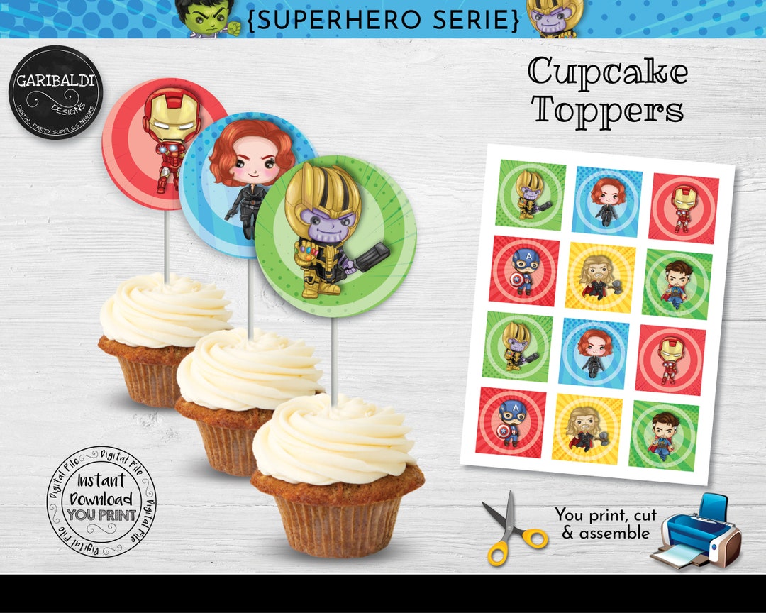 Superhero Cupcake Toppers Printable Superhero Cupcake Toppers Instant ...
