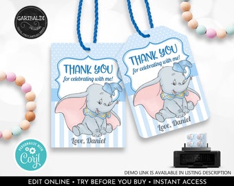 Dumbo Baby Shower Thank You Tags - Etsy