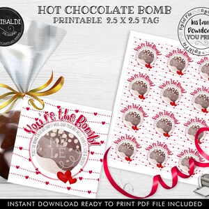Hot Chocolate Bomb Tag Valentine&#39;s Hot Cocoa Bomb Tag You&#39;re The Bomb Valentine Gift Tag Valentine&#39;s Hot Chocolate Instructions Tag HCBT VL