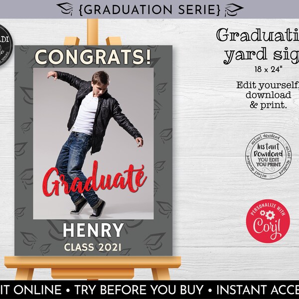 Editable Graduation Yard Sign, Printable Graduation Party Decorations, Graduation Photo Sign, Personalized Class 2021 Graduation Board 8 GRD