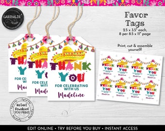 Editable Mexican Fiesta Favor Tag, Printable Cinco de Mayo Tags, Mexican Fiesta Gift Tags, Thank you Mexican Fiesta Tags 1 MF