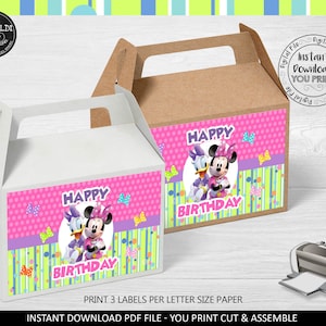 Minnie Bowtique Gable Box Labels Instant Download Minnie and Daisy Gable Box Label Minnie&#39;s Bowtique Gift Box Printable Labels BWQ