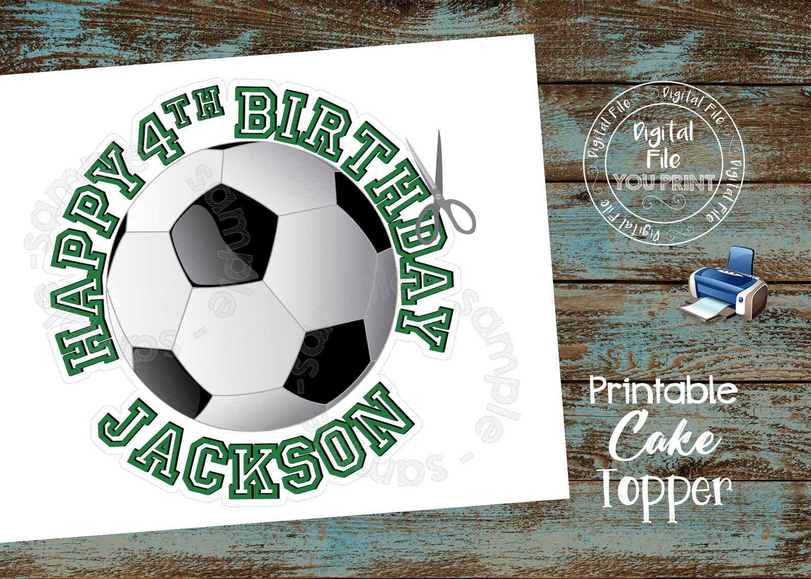 Printable Soccer Cake Topper Custom Soccer Cake Topper | Etsy