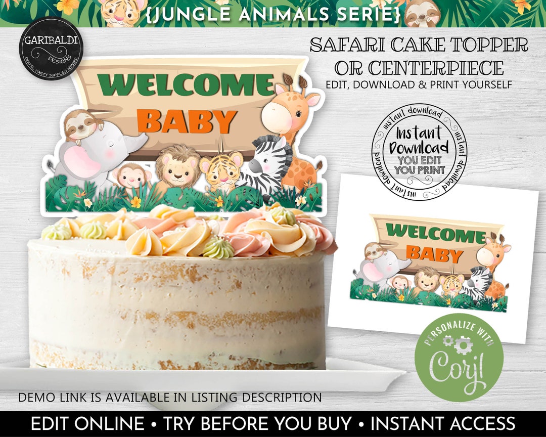 Editable Safari Animals Cake Topper Instant Download Jungle ...