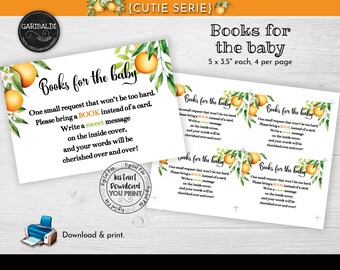 Instant Download Little Cutie Books for Baby Request Card Printable Little Cutie Baby Shower Book Insert Card Citrus Orange Baby Shower LCT