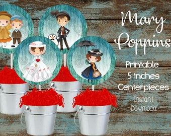 Printable Mary Poppins Centerpieces, Mary Poppins Decorations, Mary Poppins Birthday Party Supplies, Mary Poppins Printable Cake Topper