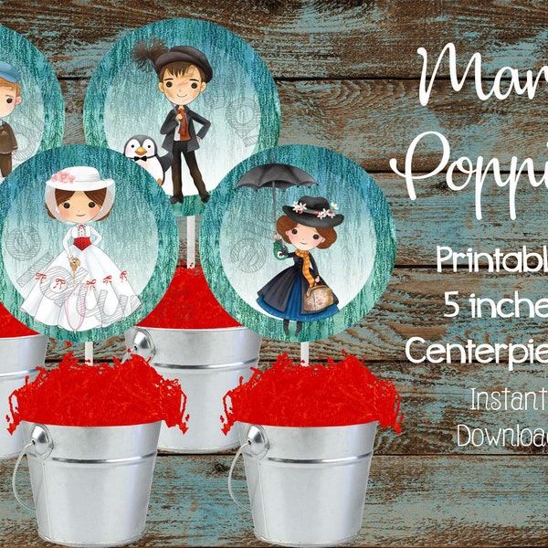 Printable Mary Poppins Centerpieces, Mary Poppins Decorations, Mary Poppins Birthday Party Supplies, Mary Poppins Printable Cake Topper