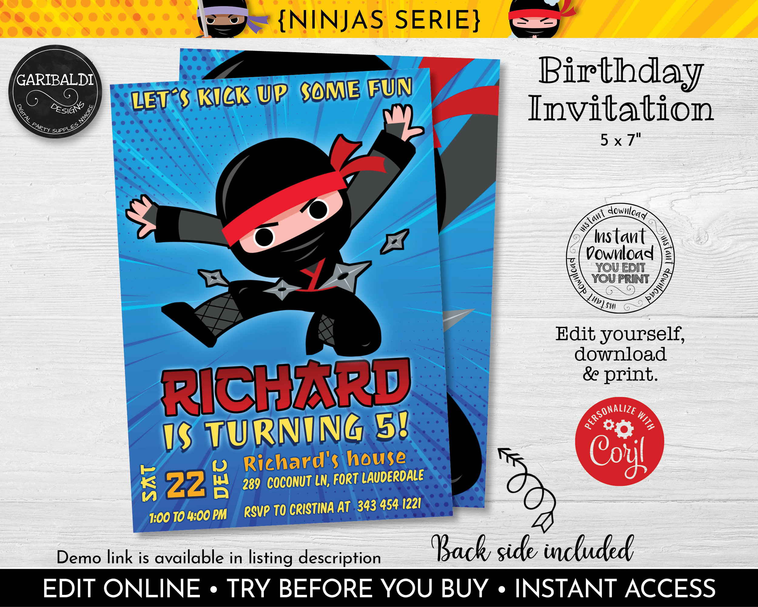 Ninja Invitation Ninja Boy Digital Ninja Invite,Instant download NINJA