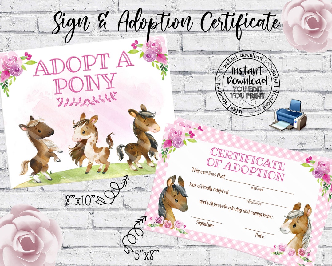 Pony Adoption Center Adopt a Pony Sign Pony Adoption Certificate ...