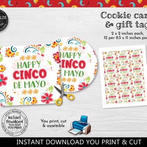 Instant Download Cinco de Mayo Favor Tag, Happy Cinco de Mayo Cookie Tag, Mexican Fiesta Gift Tag, 5th of May Mexican Holiday Cookie Card MF
