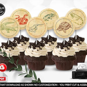 Reptiles Cupcake Toppers Instant Download Reptile Party Supplies Reptiles Birthday Party Decorations Lizard Snake Party Printable RP