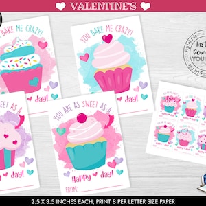 Tarjetas de San Valentín para cupcakes imprimibles Donuts lindos Tarjetas para niños del día de San Valentín Tarjetas de San Valentín para el aula Tarjetas para el día de San Valentín para cupcakes de la escuela VL