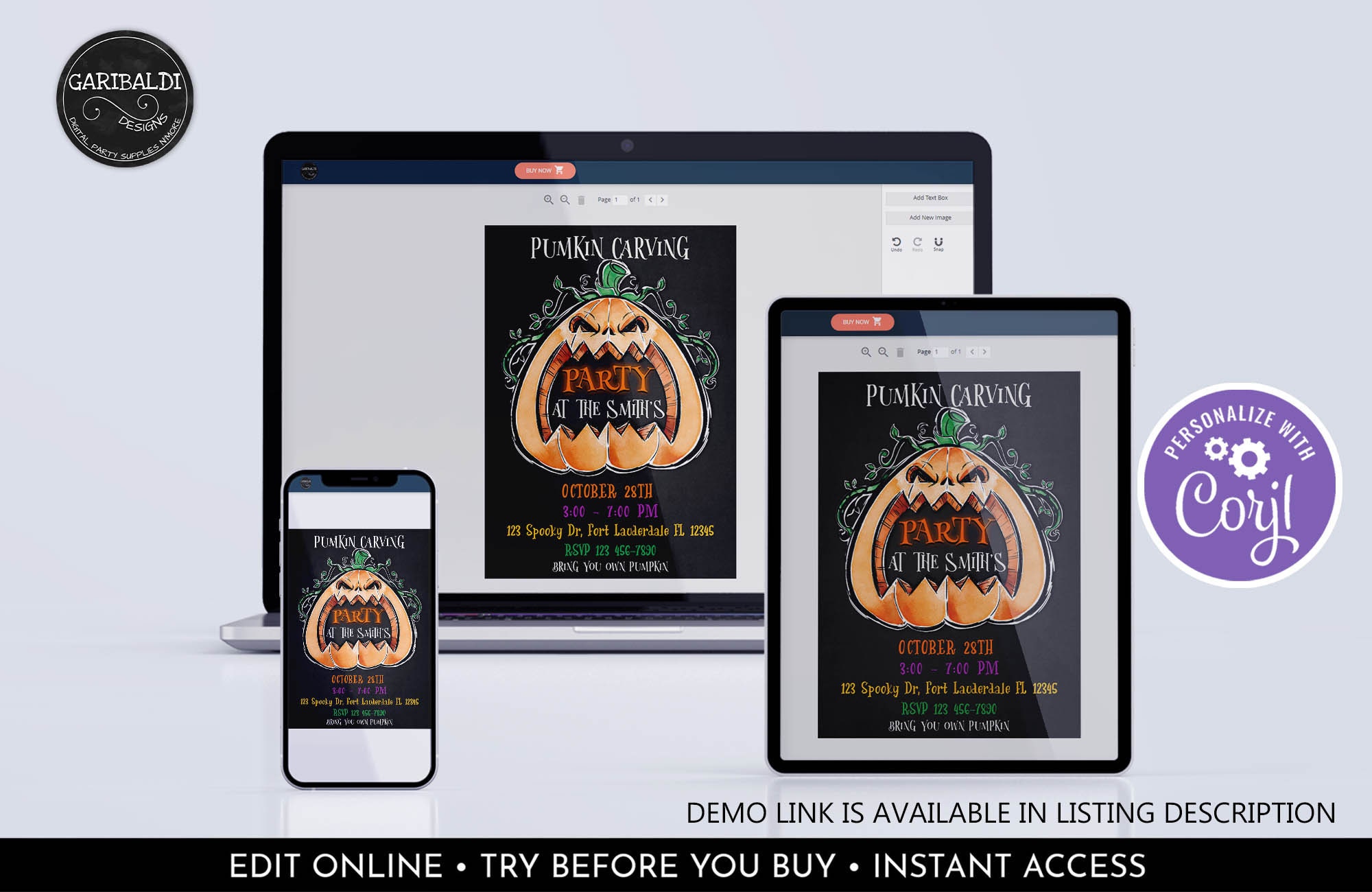 Editable Pumpkin Carving Invitation Printable Halloween Party ...